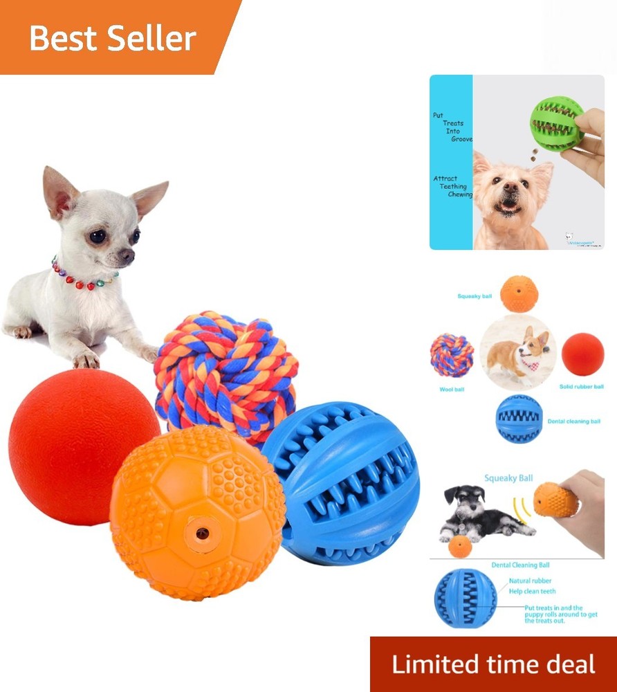 Vibrant 4-Pack Dog Balls: Dental Cleaners & Squeaky Toys for Puppies