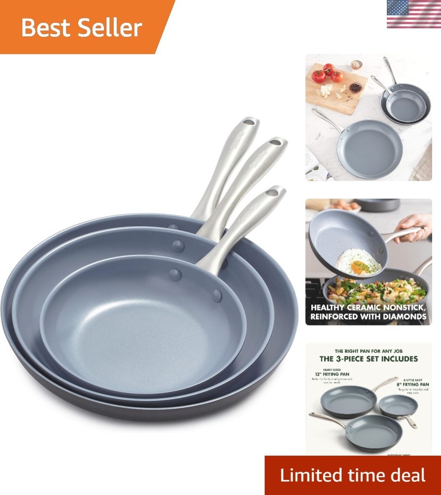 Eco-Friendly 3-Piece Frying Pan Set - Ceramic Nonstick, Safe Cooking Guaranteed