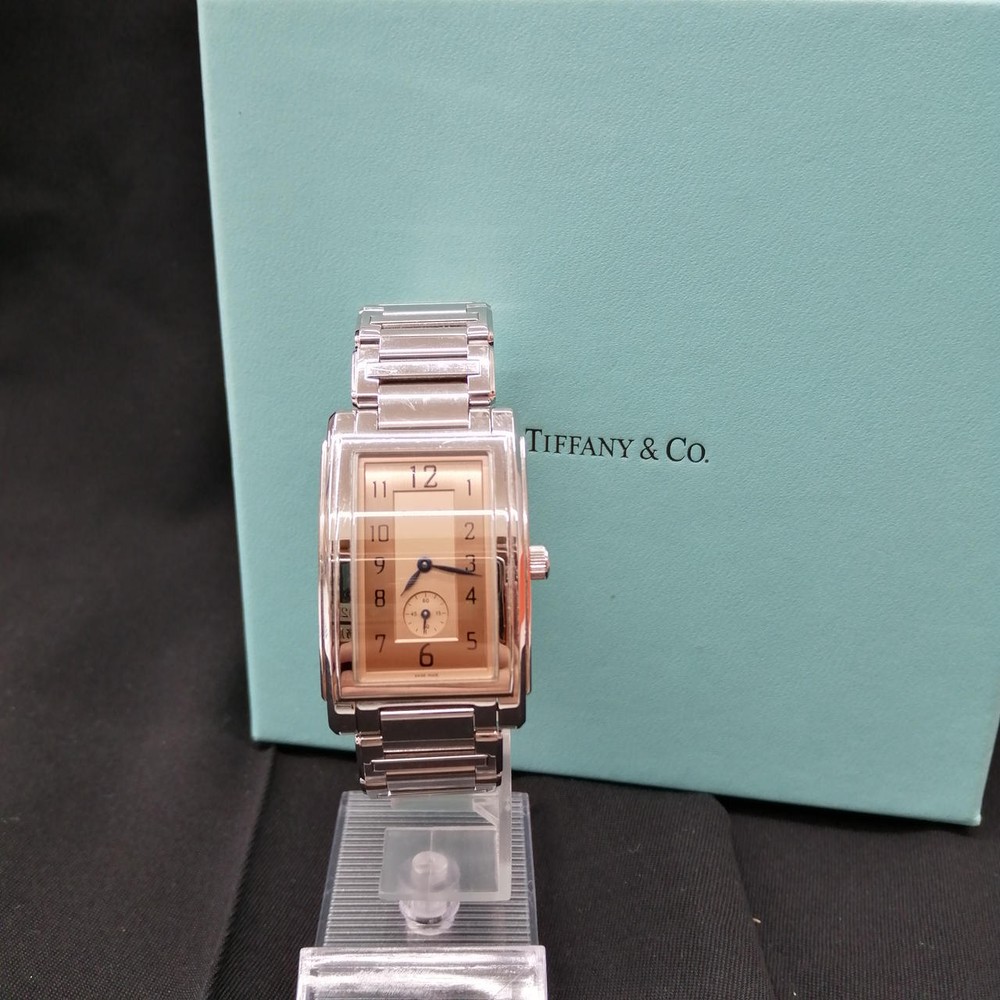 WristWatch GRAND RECTANGULAR SILVER ORANGE SCRATCHED TIFFANY CO. 23