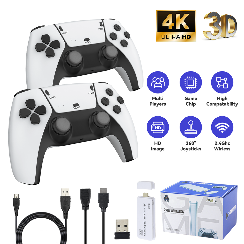 Retro Game Console with 40000+ Games 64G Storage 4K HDMI 2 Wireless Controllers