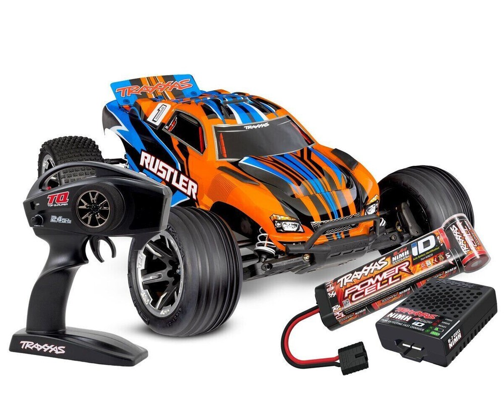 Traxxas TRX 37254-8 ORNG Rustler RTR HD Orange 1:10 Scale RC Car with Battery and USB-C Charger