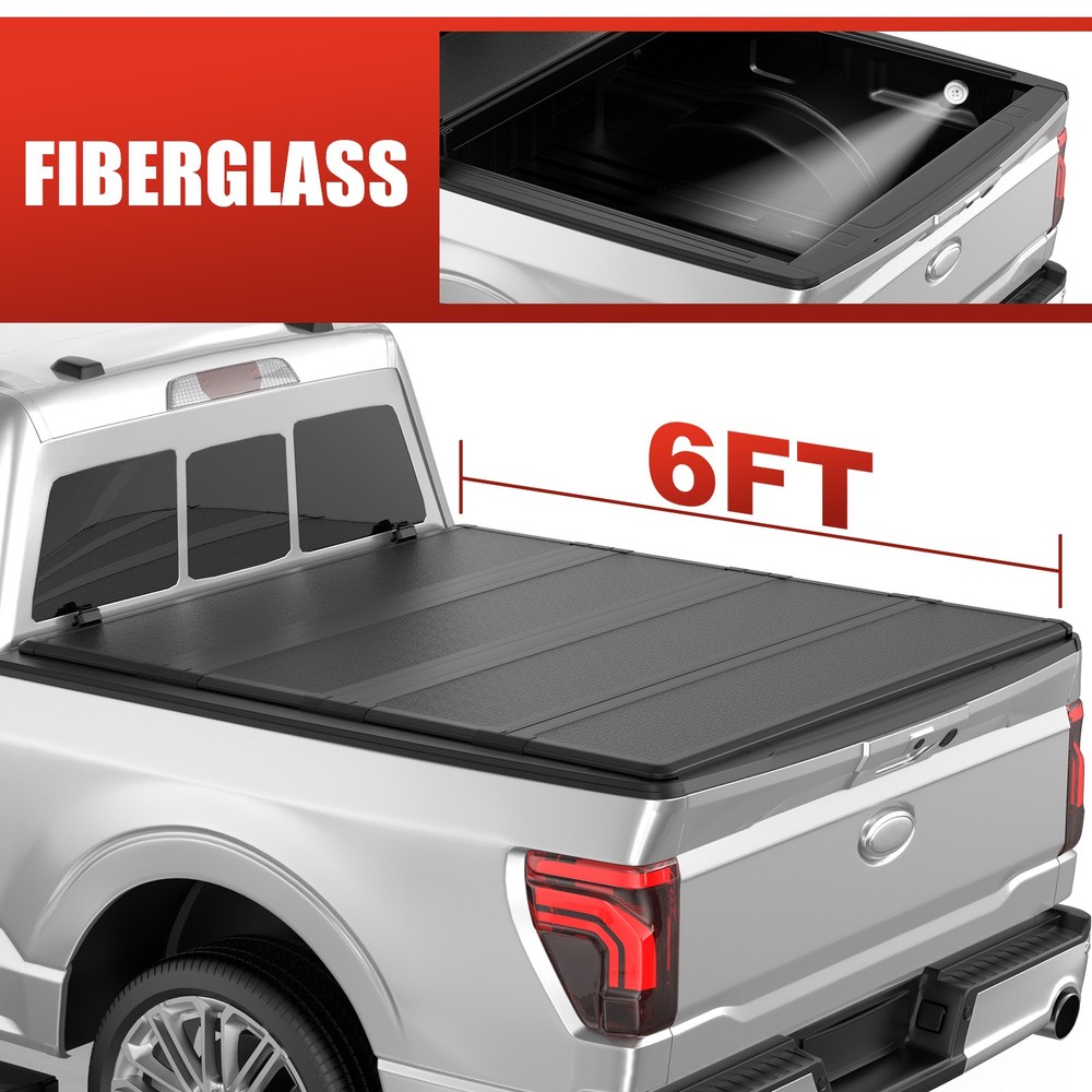 6FT FRP Hard Truck Bed Tonneau Cover For 2019-2023 Ford Ranger 4 Fold w/ LED