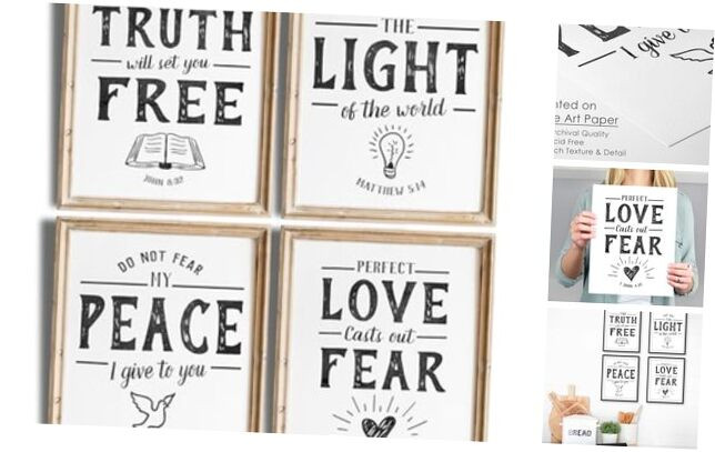 Inspirational Bible Verse Wall Art Set of 4 - 8x10 Unframed Scripture Prints
