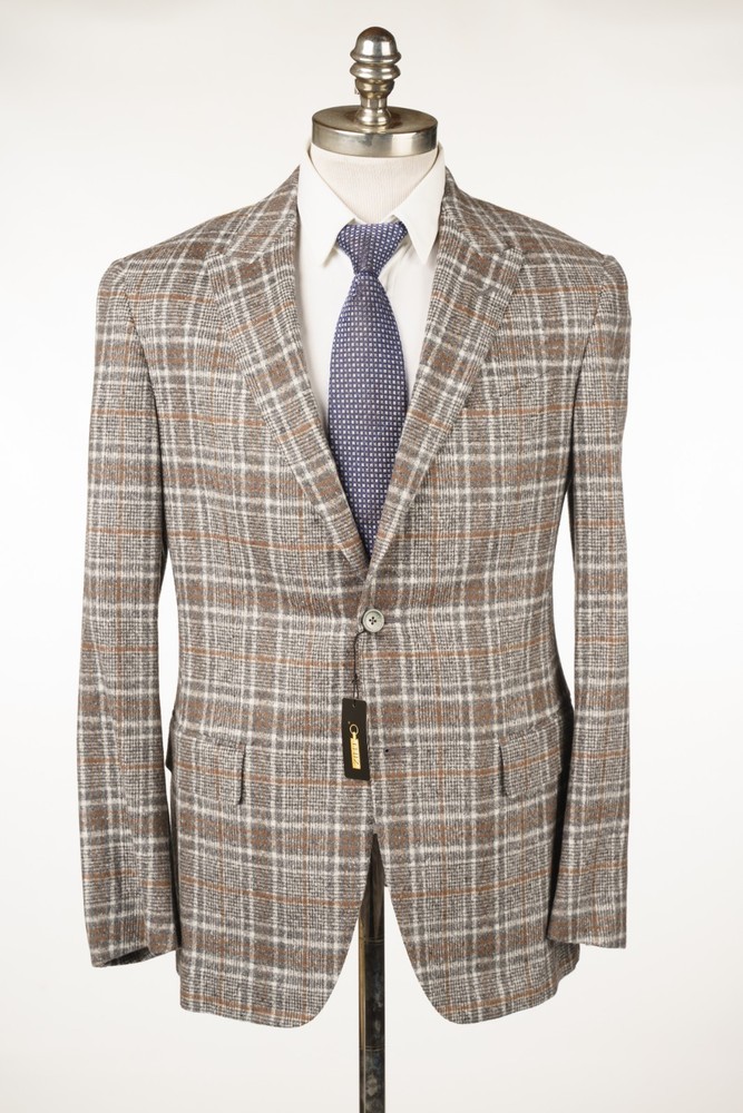 ZILLI Gray Plaid Sport Coat Silk Wool Cashmere Slim Fit 40 R (EU 50) Drop 8