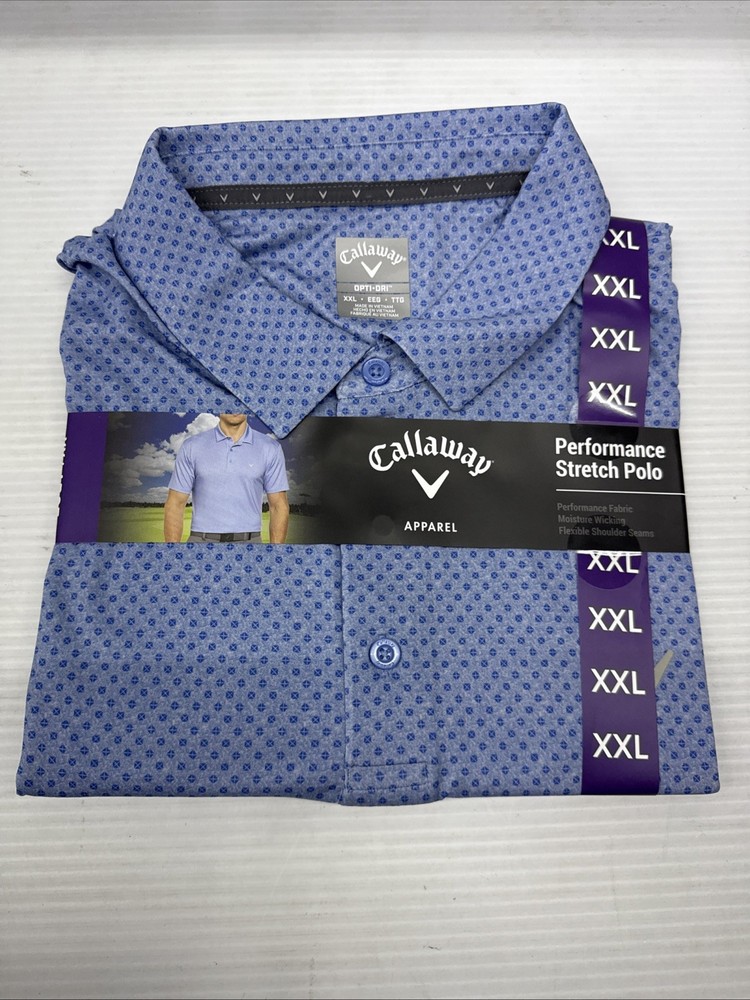 NWT Callaway Polo Shirt Mens XXL Blue Performance Stretch Opti-Dri Golf