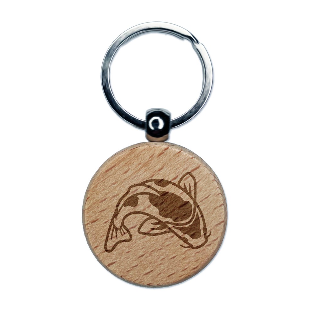 Spotted Koi Fish Engraved Wood Round Keychain Tag Charm