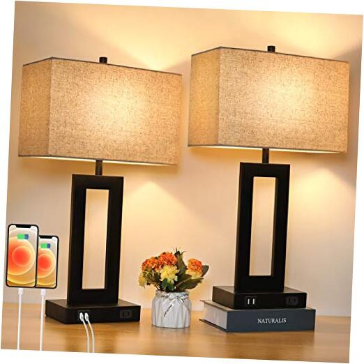 Set of 2 Modern Touch Control Table Lamps with 3-Way Dimmable Lighting & Dual USB Ports