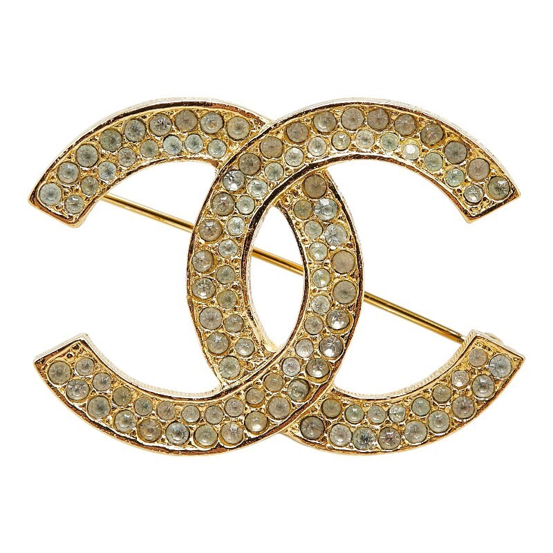 Chanel Coco Mark Rhinestone Brooch Gold Plated 779542