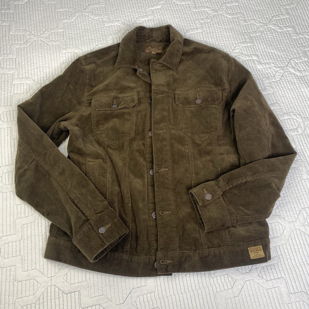 Jeremiah Mens Brown Corduroy Trucker Jacket with Pockets Size Medium