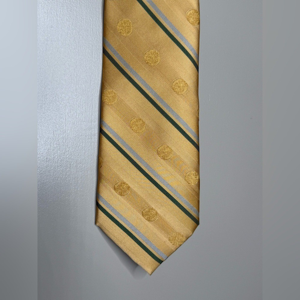 Vintage Gold Silk Tie Crest Pattern Old Money Preppy Luxury Necktie
