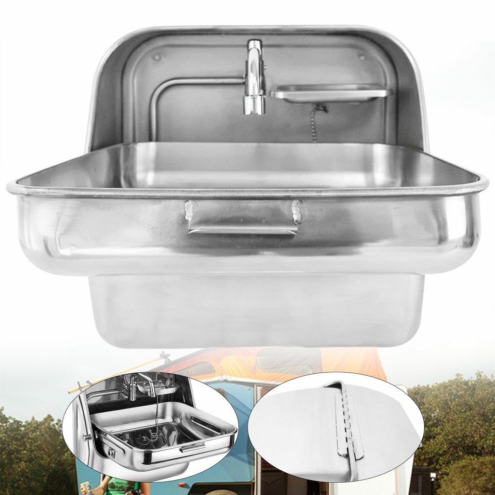 Stainless Steel Folding Sink with Faucet for Caravan Camper Motorhome
