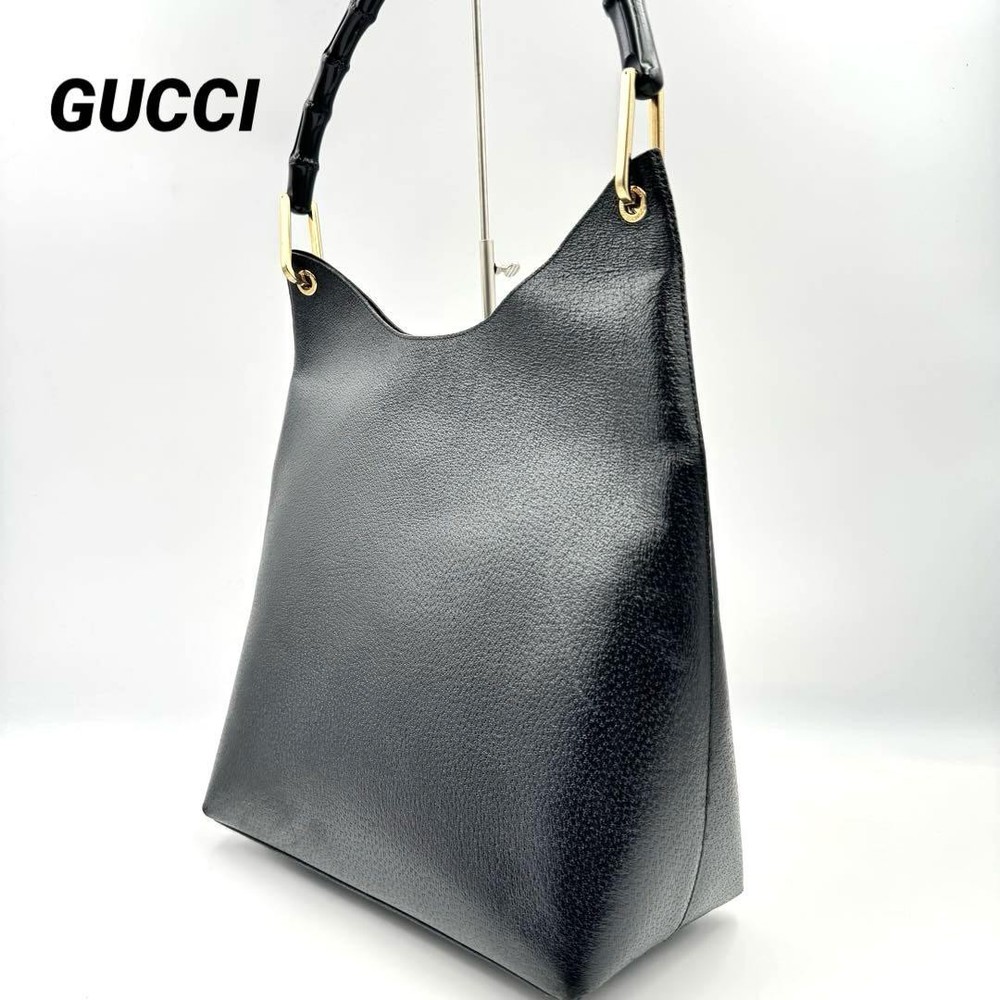 Gucci Bamboo Black Leather Tote Shoulder Bag Used 12cm x 29cm x 28cm