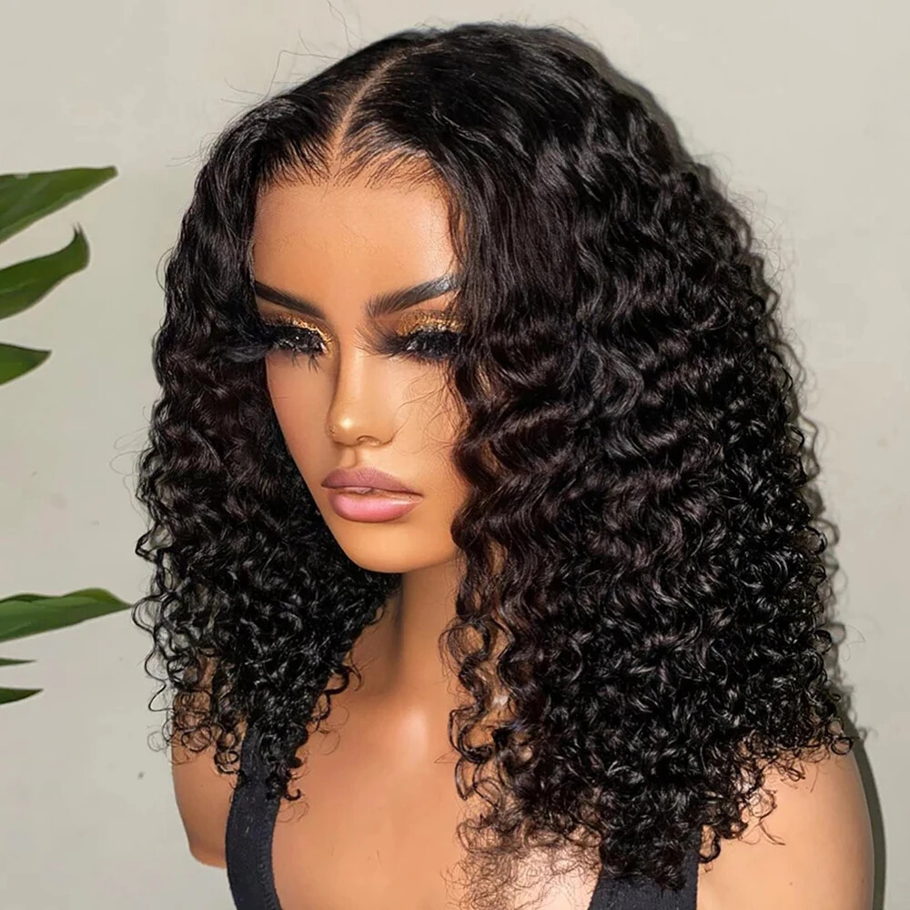 Curly Bob Water Wave Glueless Human Hair Wig 6x4 No Lace Pre Cut