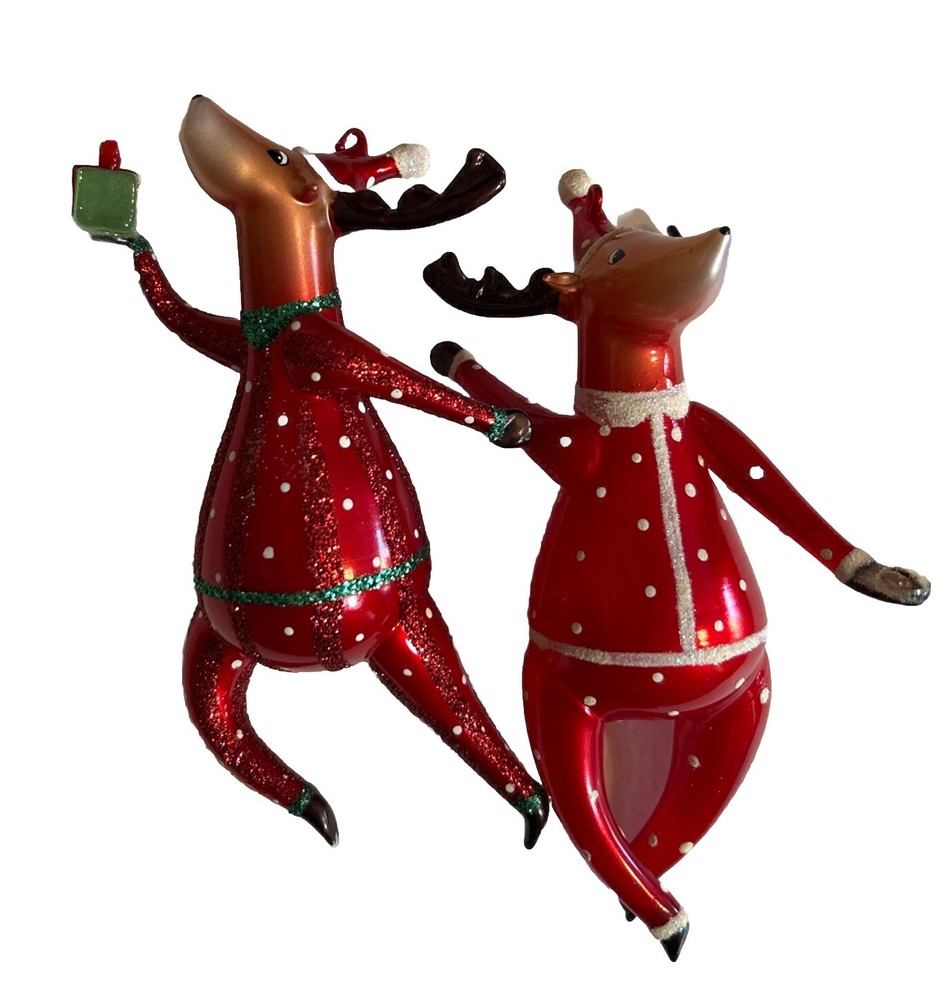 REINDEERS~ Christmas BLOWN GLASS ORNAMENTS 6.5
