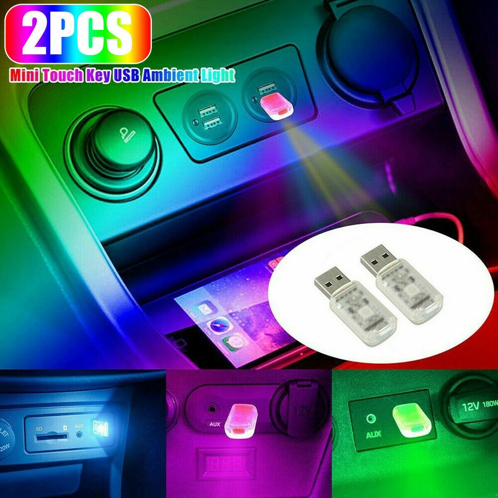 2x Mini USB LED Light Neon Atmosphere Ambient Lamp Bulb Car Interior Accessories