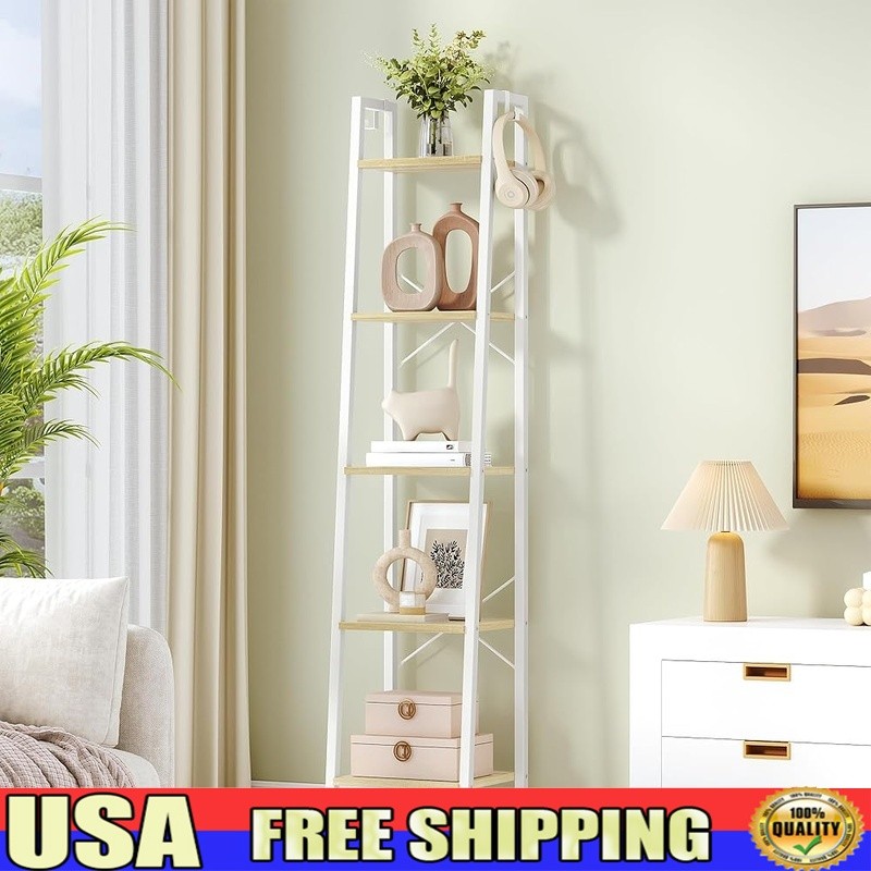 5 Tier Ladder Shelf Space Saving Storage Freestanding Bookshelf Display Unit New