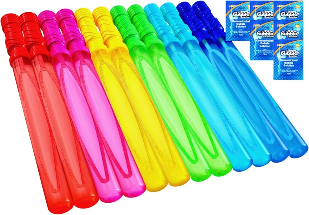 JOYIN 14.6 Inch Bulk Bubble Wands for Kids with Refill Solution 12 Pack
