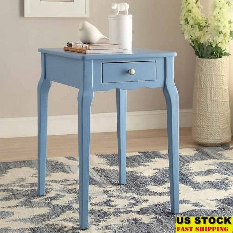 Wood End Table with Drawer & Open Shelf for Living Room Bedroom Storage  