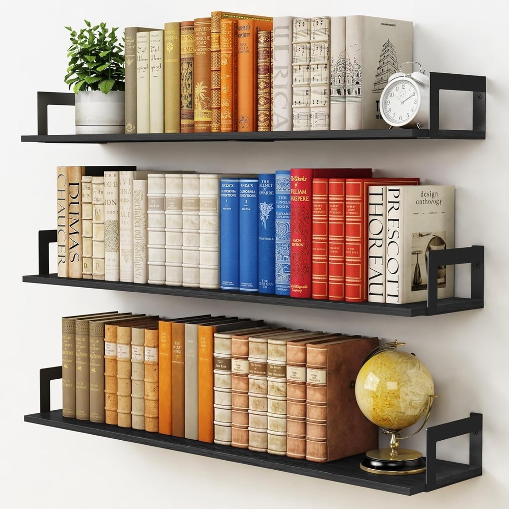Large Floating Book Shelves Wall Set of 3 36 Inch Long Wall Mount Bookshelf Home