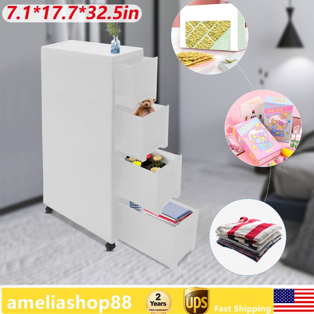 4-Drawer Rolling Mobile Storage Cart with Wheels - Plastic Organizer Shelf  