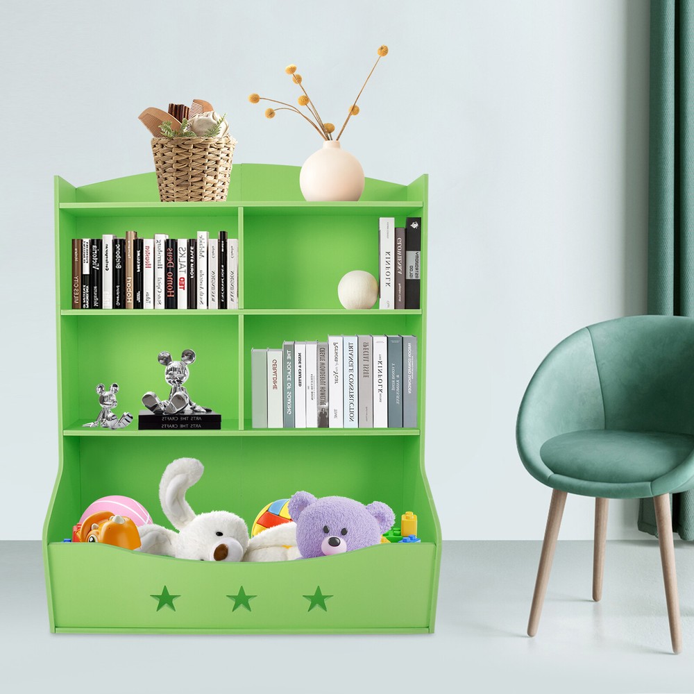 Kids Toy Storage Organizer Shelf with Bookcase in Green