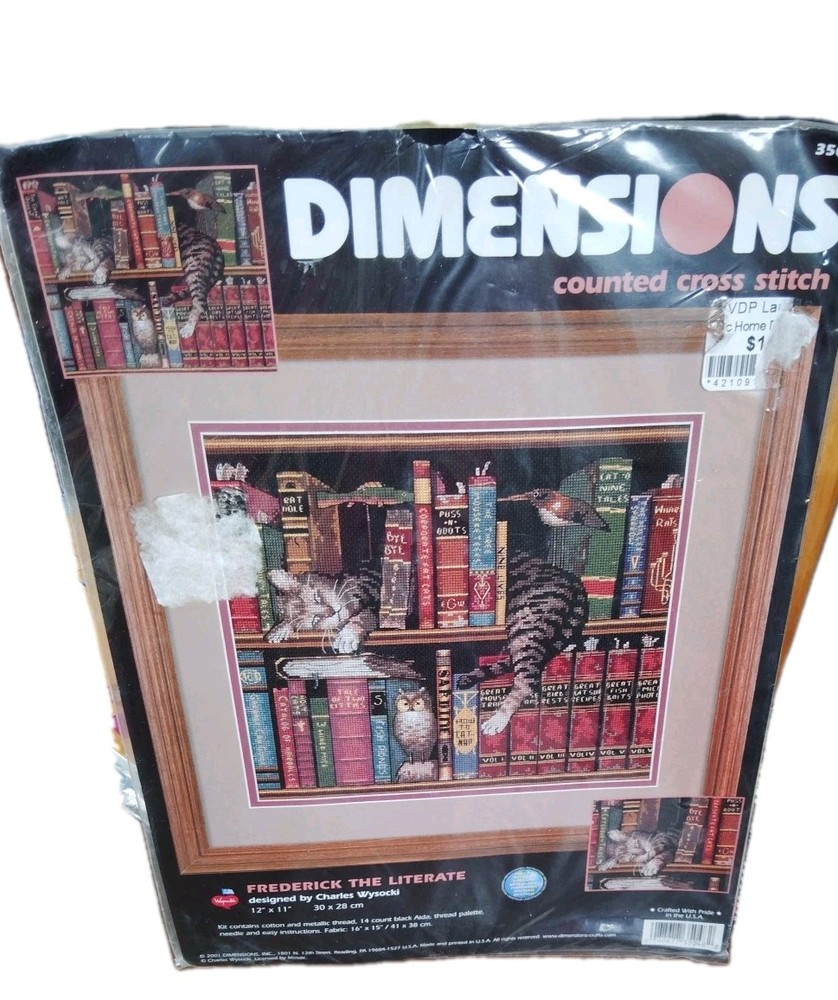 New Dimensions Frederick the Literate Cat Counted Cross Stitch Kit 35048