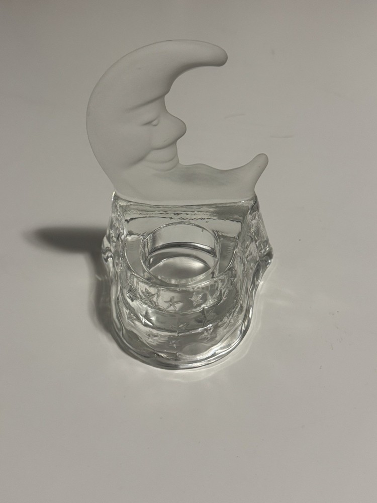 Vintage PartyLite Crescent Moon & Stars Frosted Glass Votive Holder