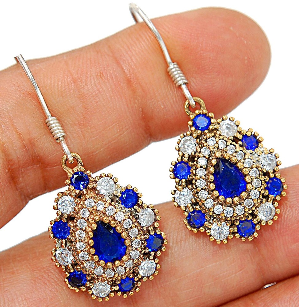Ottoman Empire-Inspired 10CT Treated Sapphire 925 Sterling Silver Earrings AC3661
