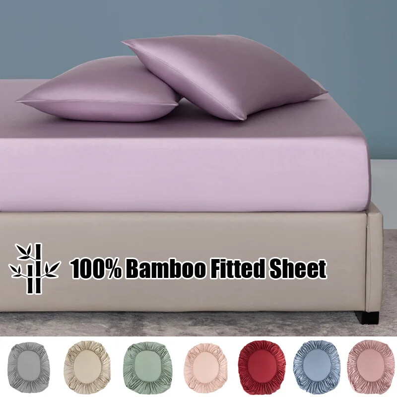 3Pcs 100% Bamboo Fitted Sheet and Pillowcase Mattress Covers With Elastic Bands