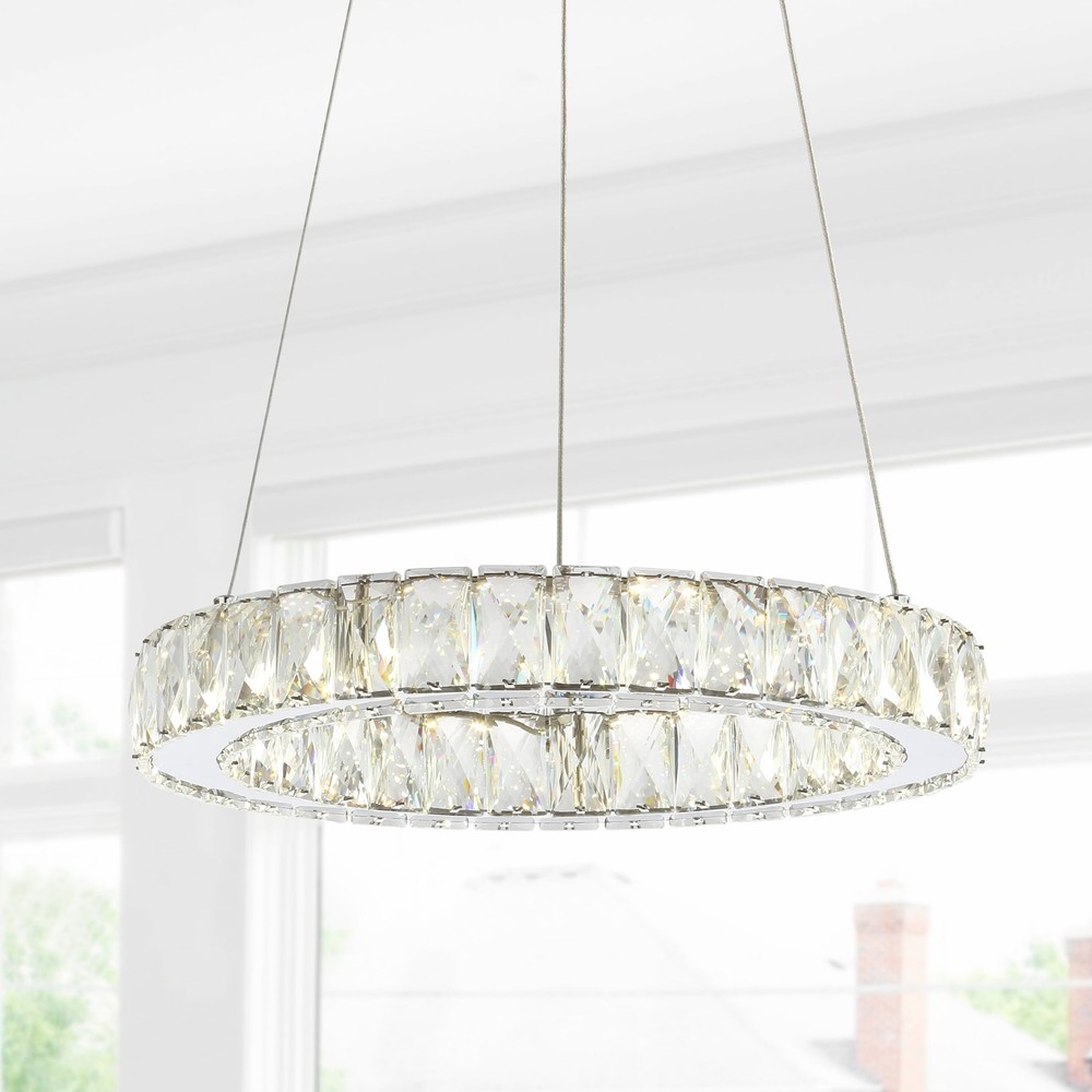 Alexia 15.7 Inch Chrome Clear LED Crystal Metal Adjustable Pendant Light