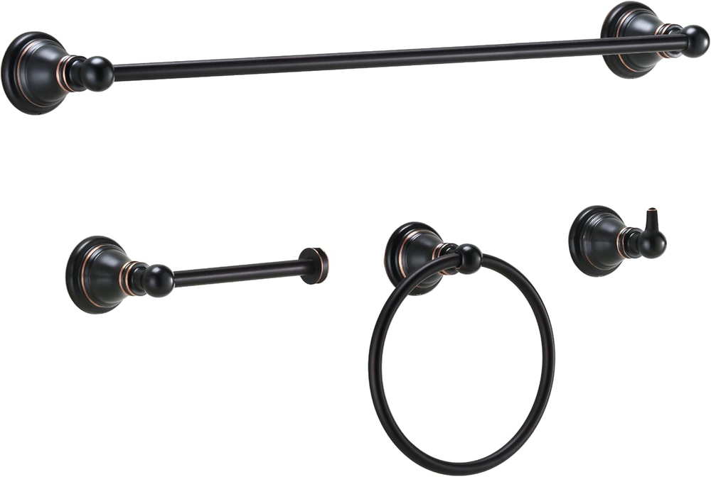 Derengge F-080-NB 4-Piece Bathroom Hardware Accessory Set with 18 Inch Towel Bar