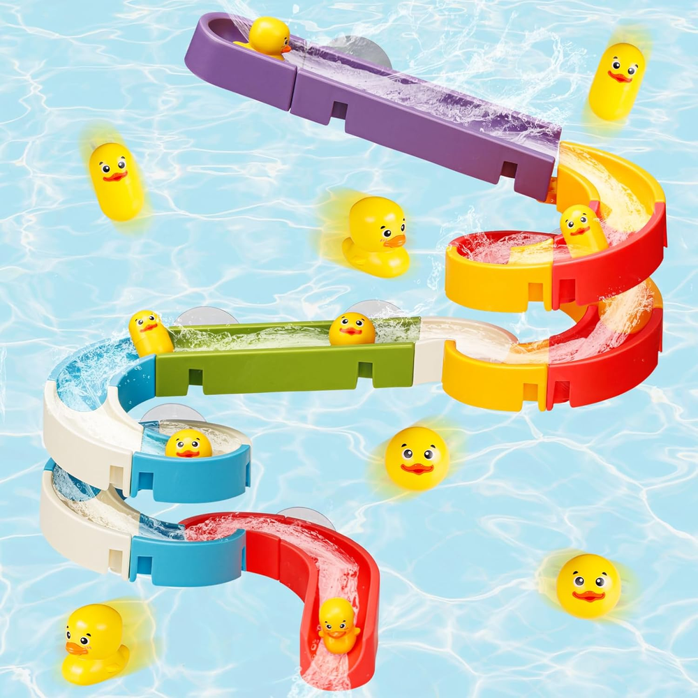 Colorful Duck Slide Bath Toys for Kids Ages 3-8, Fun Wall Track Building Set