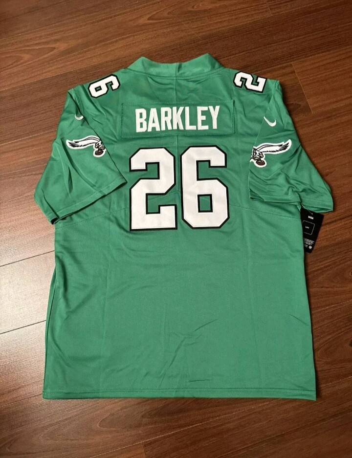 NWT #26 Saquon Barkley Stitched Throwback Kelly Green Jersey Men's Large.