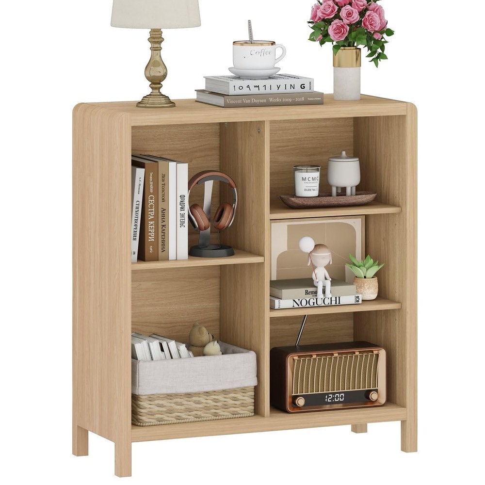 5 Cube Bookshelf, Wood Bookcase with 3 Adjustable Shelves, Modern Cube Storag...