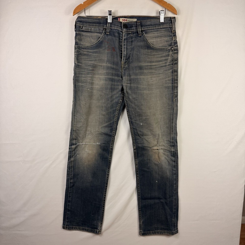 Levi's 504 Jeans Men's 32x32 Regular Straight Stretch Blue Medium Wash Denim