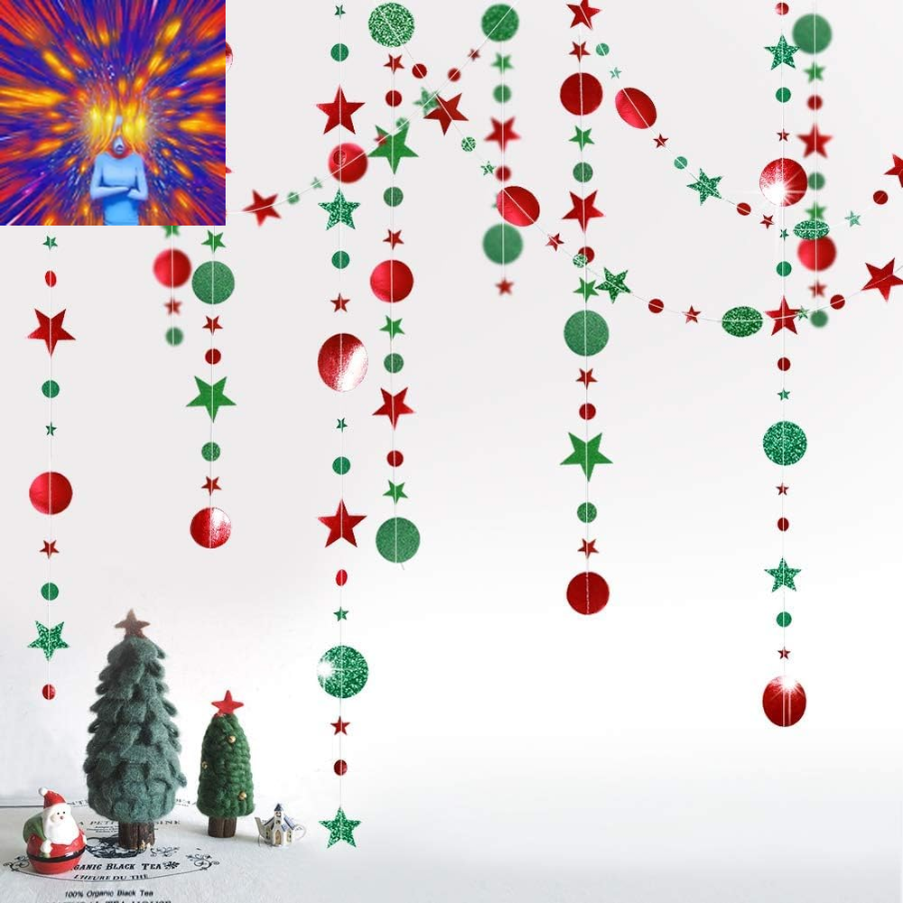 Glitter Red Green Christmas Decorations Hanging Star Circle Garland Banner Backd