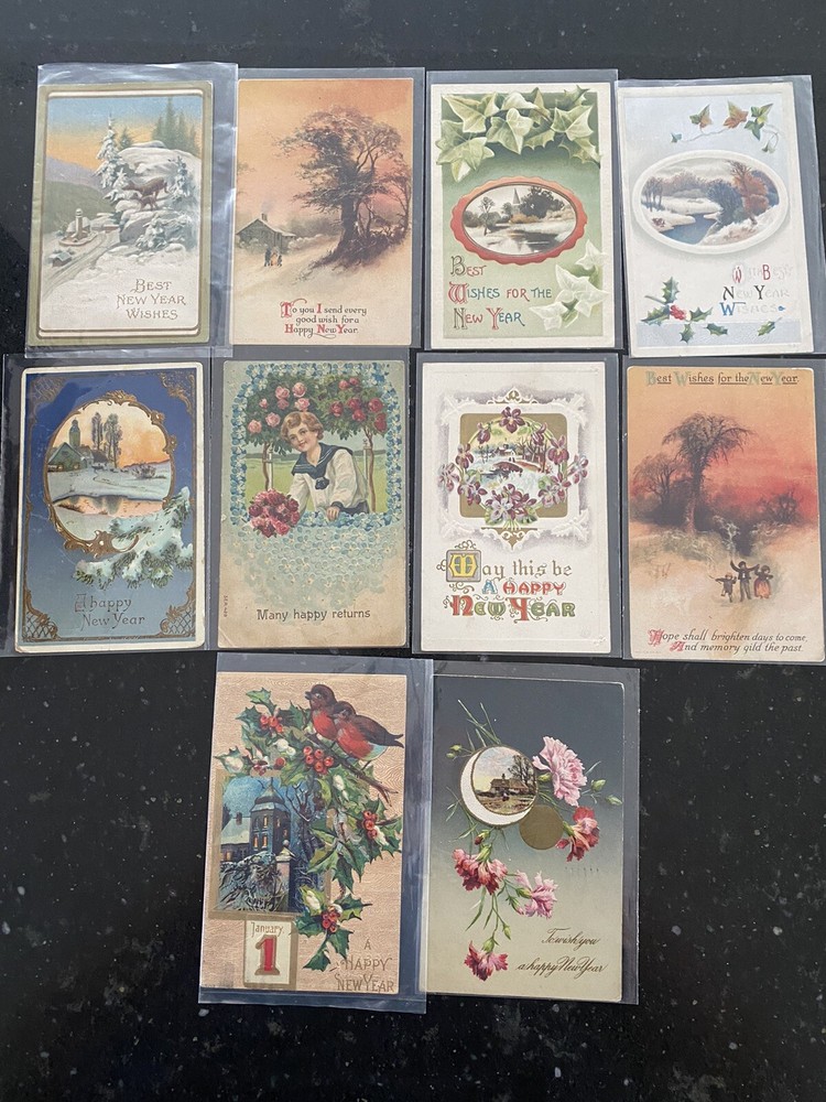 Vintage New Years Post Cards. Lot Of 10-image