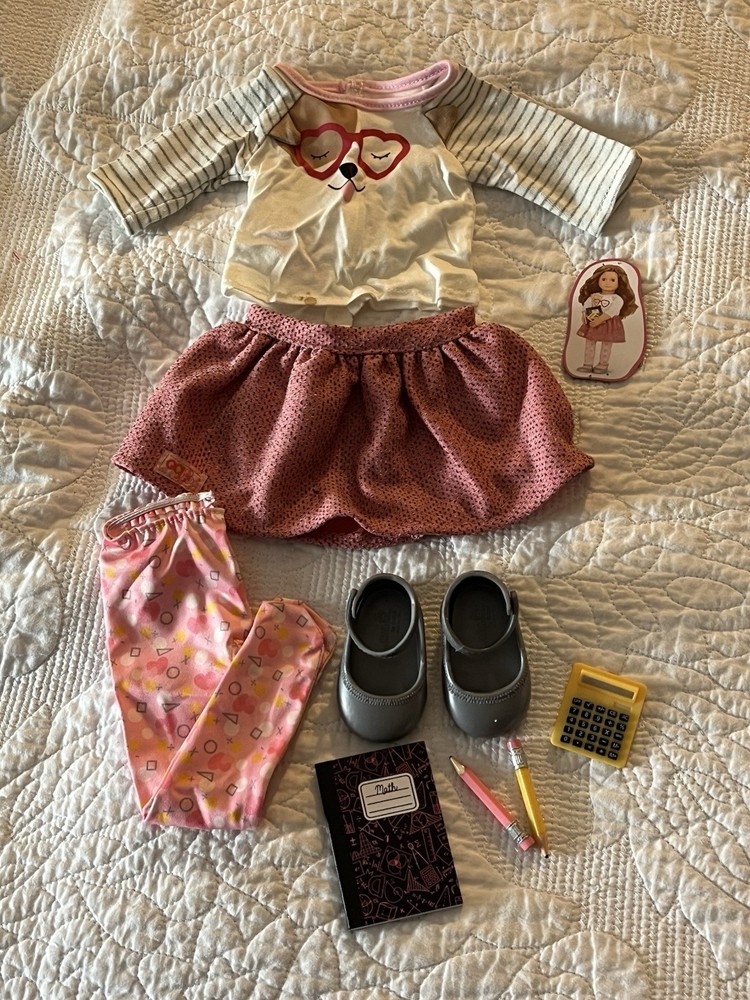 Our Generation Classroom Cutie Doll Accessories School Outfit Shoes Skirt Set