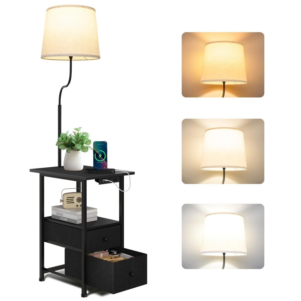Addlon Modern Floor Lamp with Side Table and USB Charging Station in 3 Colors  