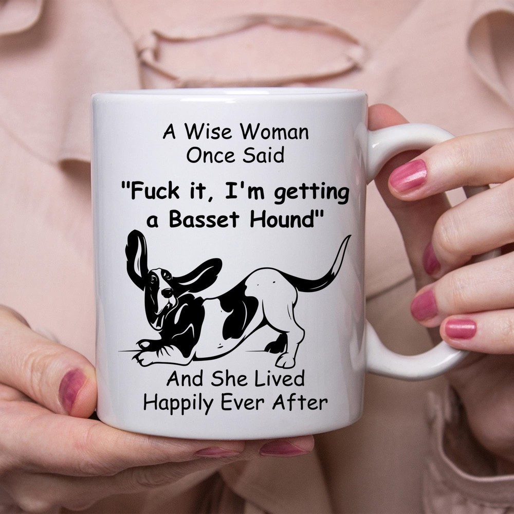 Funny Basset Hound Gift Coffee Mug For Women - White Ceramic Cup  