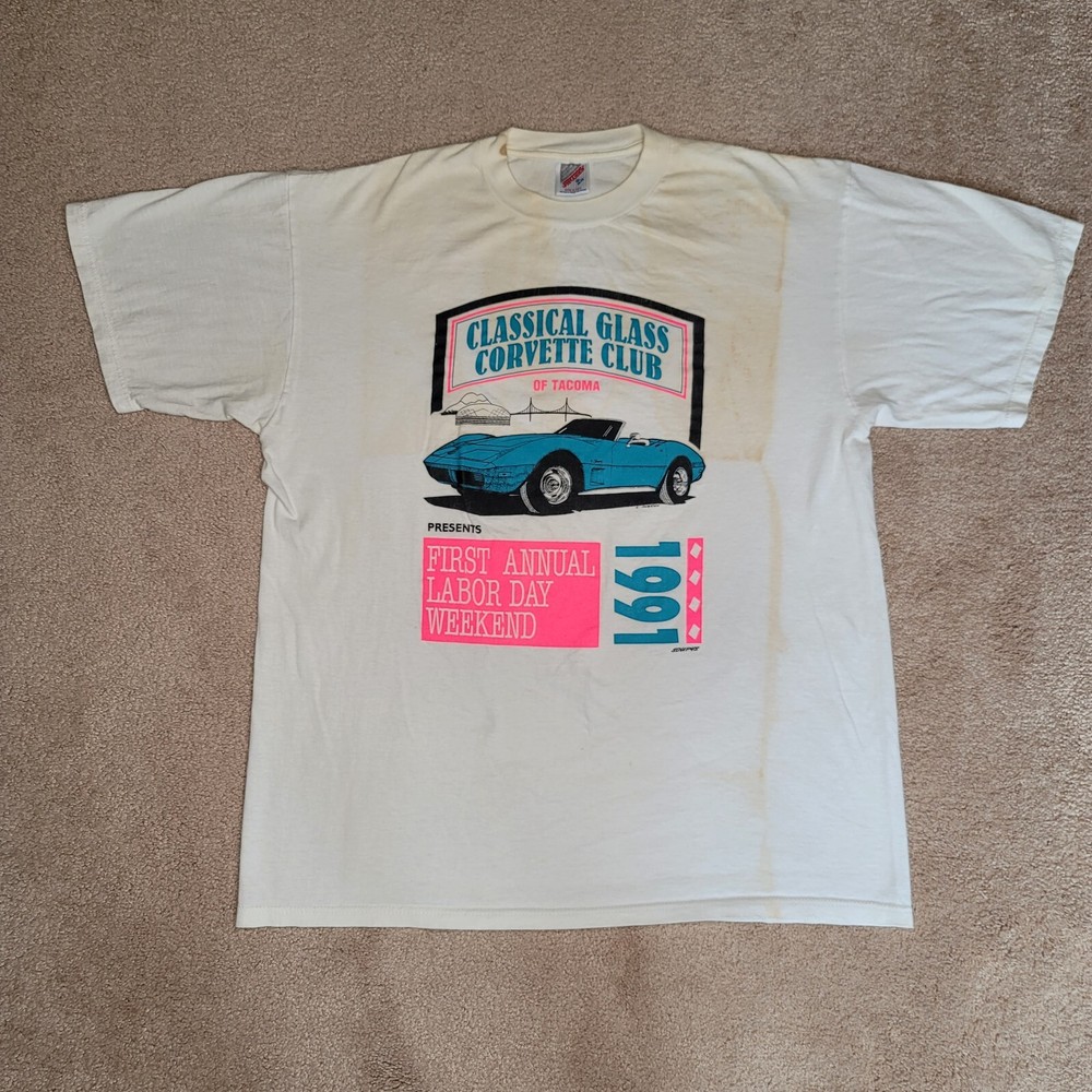 Jerzees Men T-Shirt Sz XL 1st Annual Labor Day Weekend USA Corvette Vintage 1991