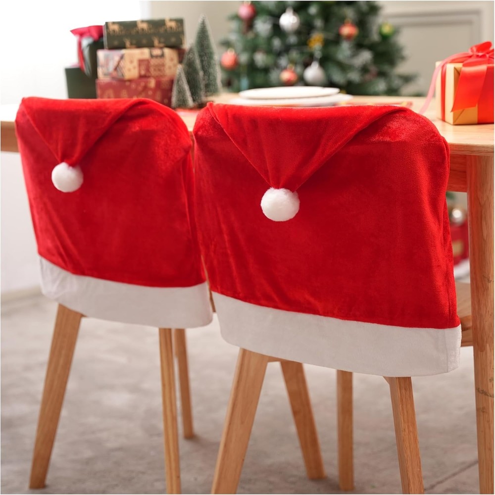 4 Pcs Christmas Chair Cover, Red Santa Hat Chair Slipcovers
