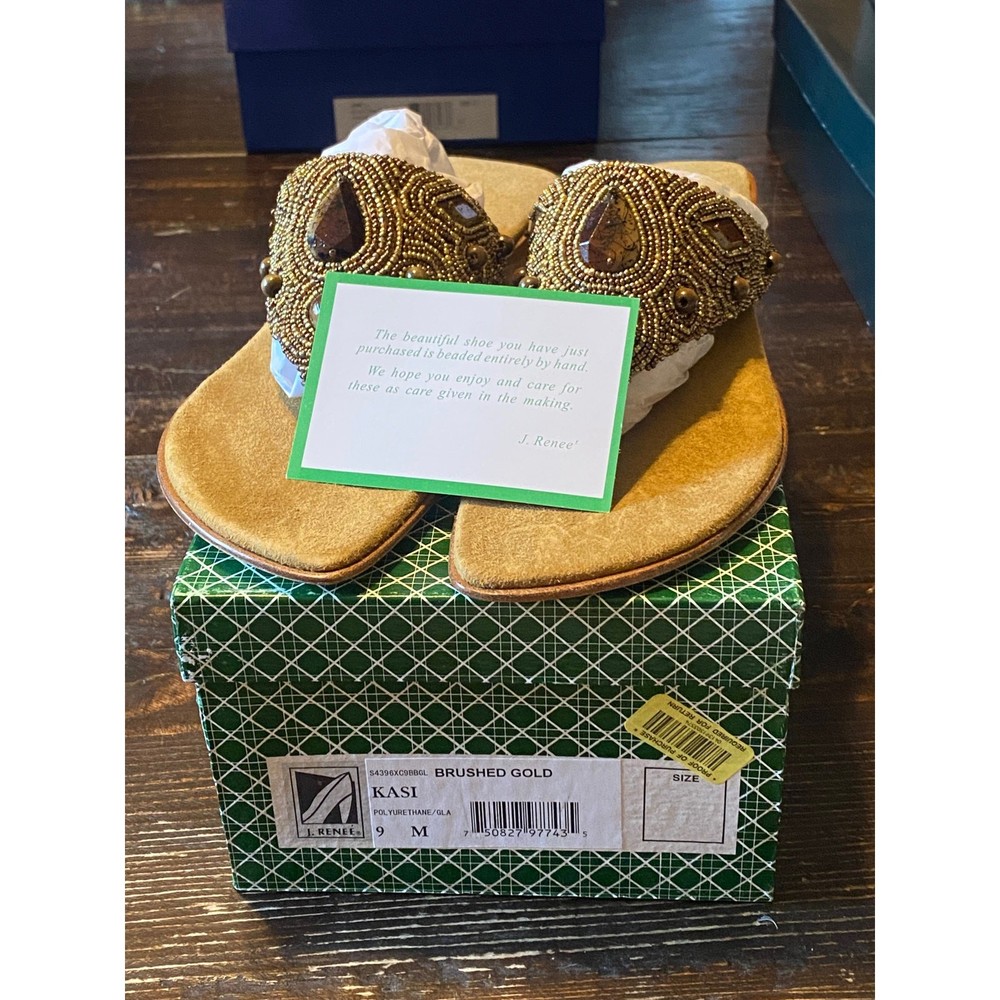 J Renee Kasi Beaded Slip-On Sandals Brushed Gold Size 9M New