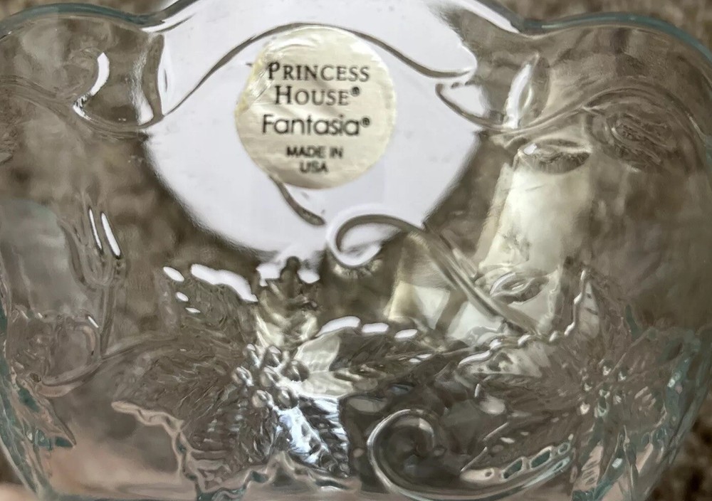 Princess House Fantasia Floral Crystal Soup Bowls Clear Bottom Set Of 4 Vintage