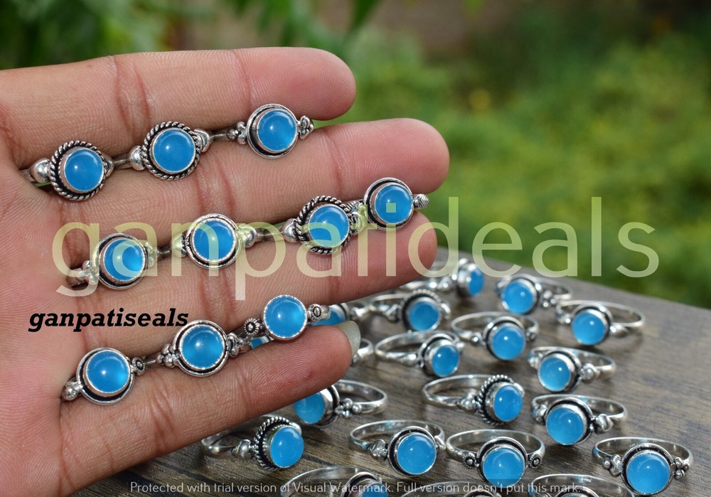 Christmas Sale ! Chalcedony Gemstone Ring 10pc Wholesale Lot 925 Silver Plated