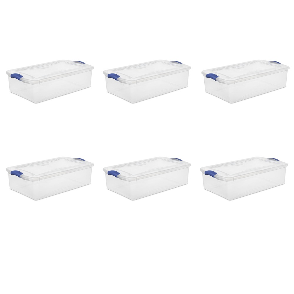 Sterilite 32 Qt. Latch Box Plastic, Stadium Blue, Set of 6