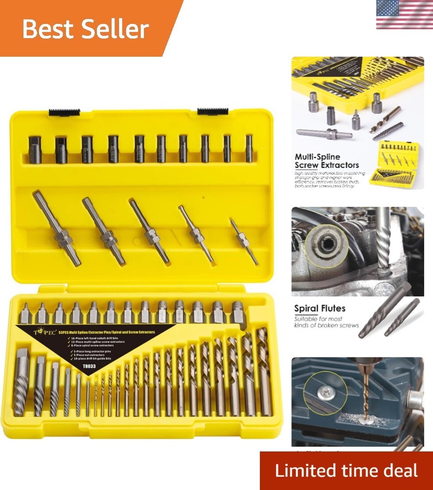 55-Piece Screw Extractor Set with Multi-Spline Bolt Extractors for Damaged or Broken Fasteners