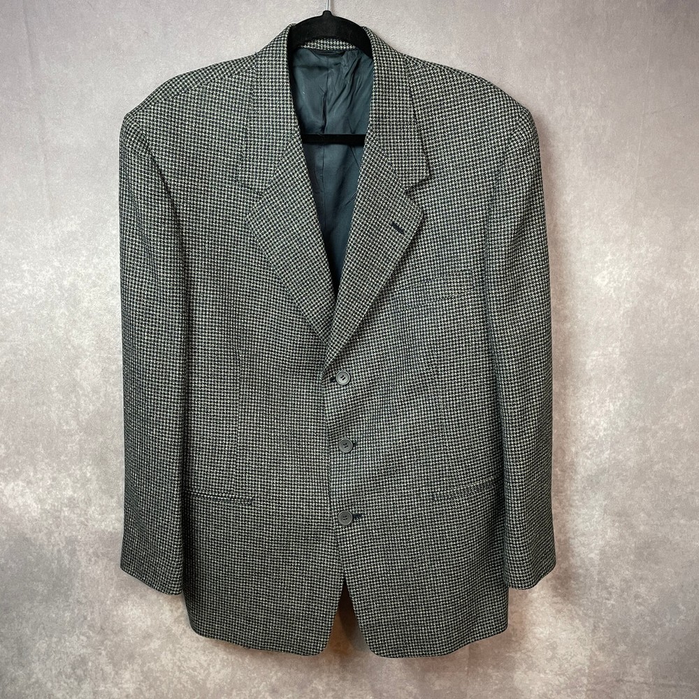 Nino Cerruti Rue Royal Blazer Mens 42 Three Button Houndstooth Gray Vintage USA
