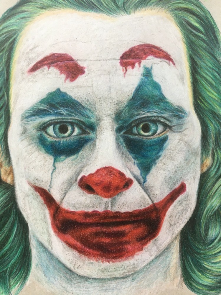 Joker Father's Day Gift Art Print A4 Colored Drawing Grey & Red Tone-image