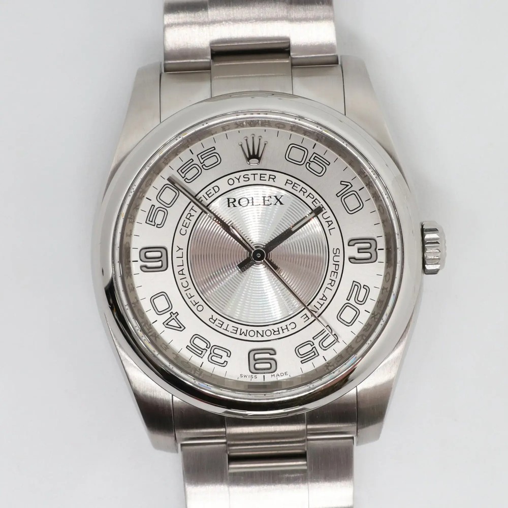 2008 Rolex Oyster Perpetual 36mm Steel Watch Silver Concentric Dial 116000 Mint